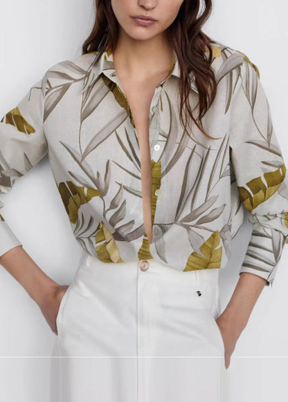 Peter Pan Collar Print Button Shirt Spring