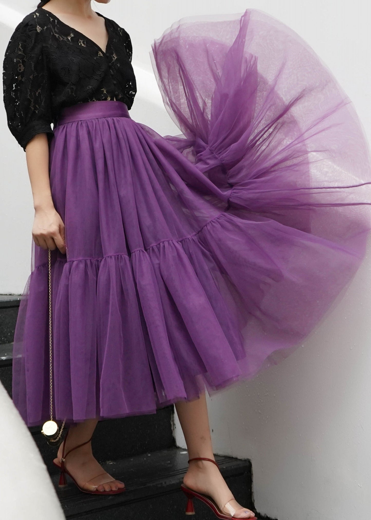 Purple Patchwork Tulle Skirt Spring
