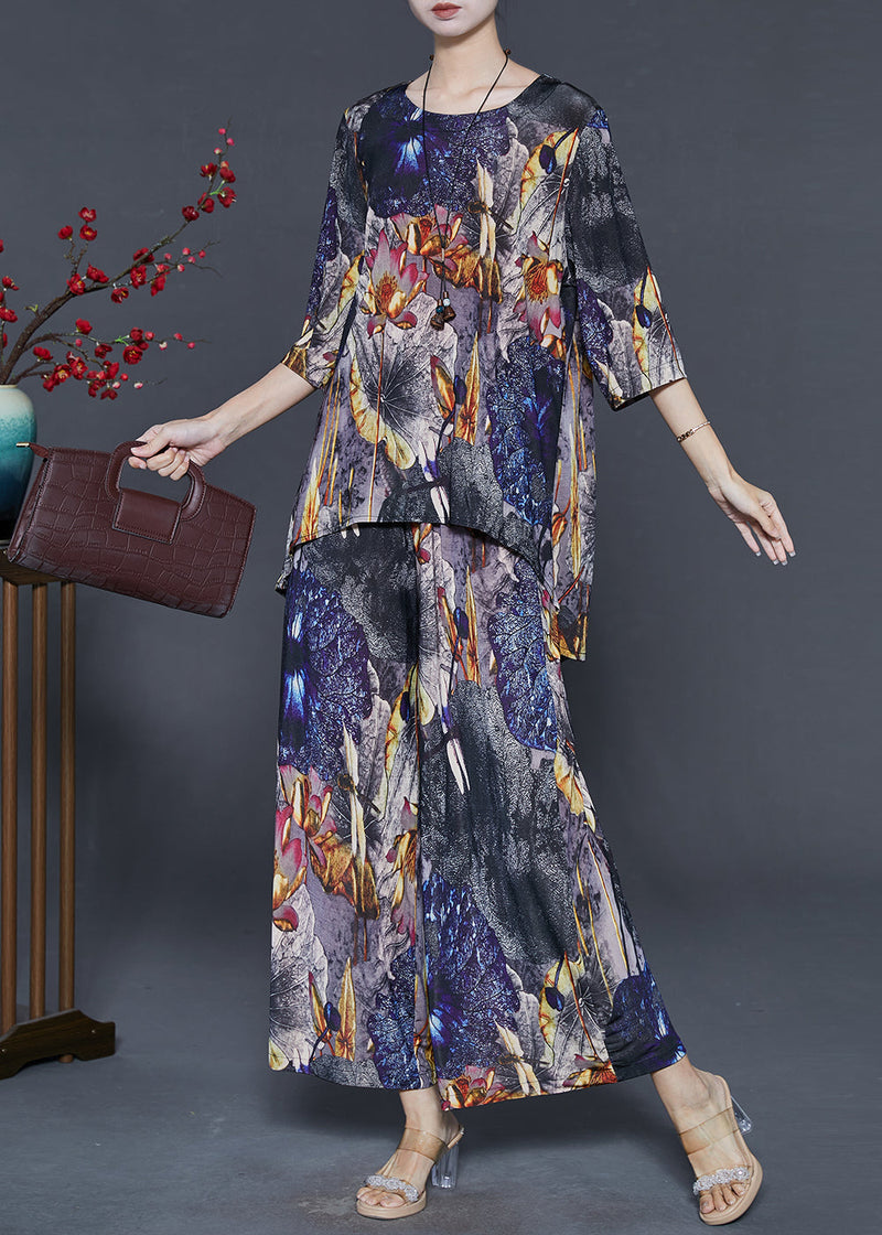Black Oversized Print Chiffon Two Pieces Set Summer