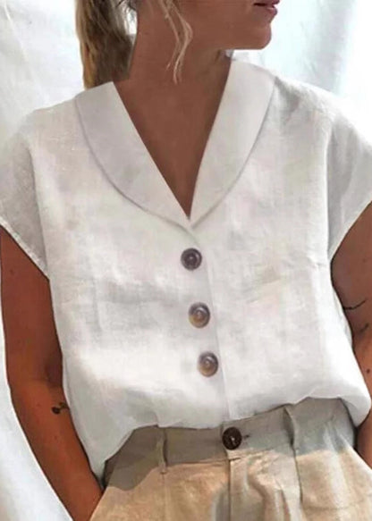 Loose White Peter Pan Collar Button Cotton Shirt Summer