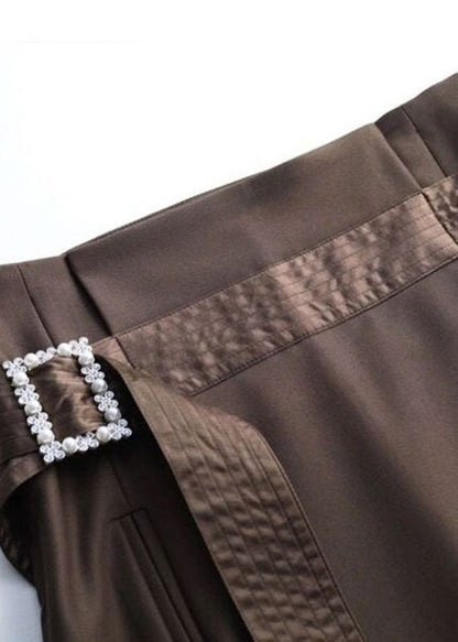 Chocolate Patchwork High Waist Cotton Skirts Spring