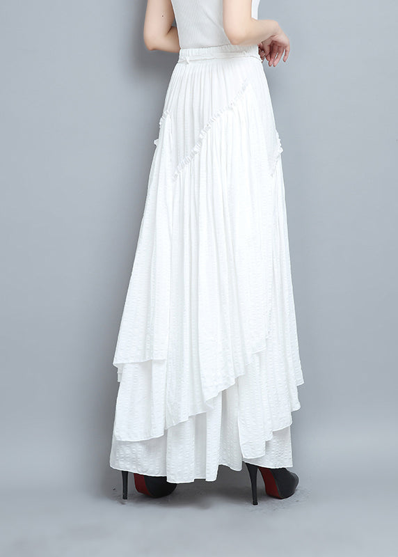 White Asymmetrical Elastic Waist Pleated Skirts Summer