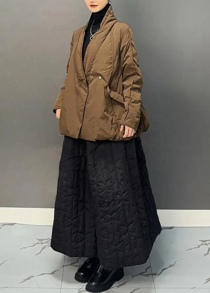 Ginger V Neck Patchwork Parka and Skirts Two Pieces Set Winter