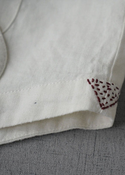Unique White Peter Pan Collar Pockets Patchwork Linen Loose Coat Summer