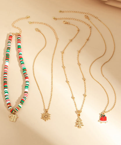 Colorblock Alloy Multilayer Four Piece Set Pendant Necklace
