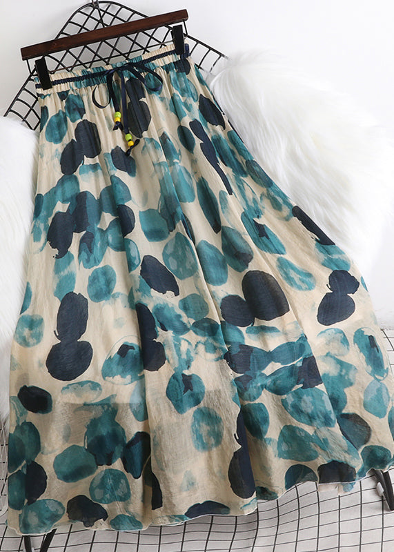 Apricot Blue Colour Elastic Waist Chiffon a Line Skirt Summer
