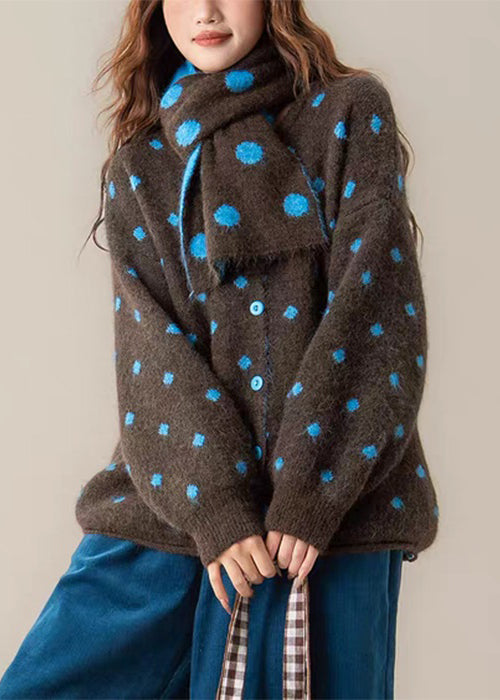 Blue Dot Cozy Scarf Knit Coats O-neck