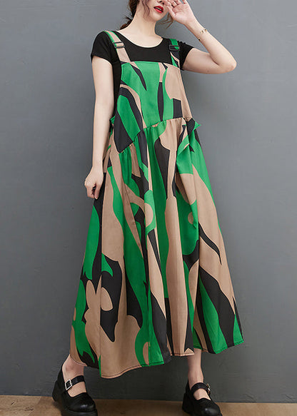 Vogue Green Asymmetrical Design Pocket Spaghetti Strap Dress Summer