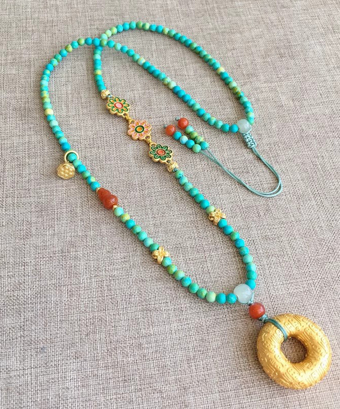 Blue Turquoise Gem Stone Adjustable Pendant Necklace