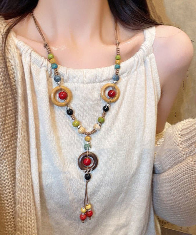 Handmade Rainbow Weave Ceramics Beading Pendant Necklace