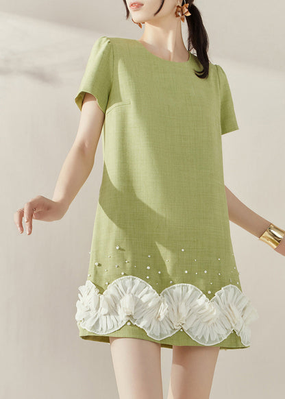 Stylish Green O-neck Mid Dresses Short Sleeve