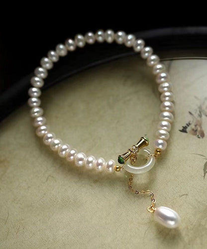 Art White Sterling Silver Pearl Tassel Charm Bracelet