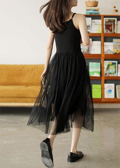 Black Tulle Patchwork a Line Sleeveless Fall Dress