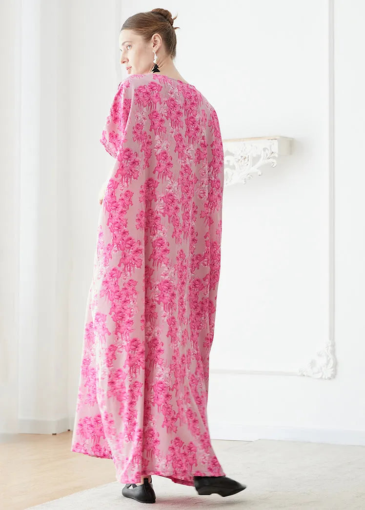 Rose V Neck Print Chiffon Robe Dresses Summer
