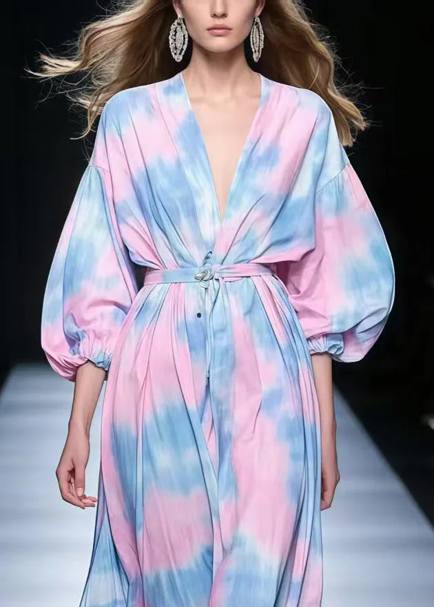 Classy Rainbow Tie Dye Chiffon Tunic Dresses Spring