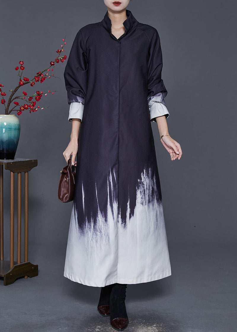 Black Oversized Tie Dye Cotton Trench Coat Spring