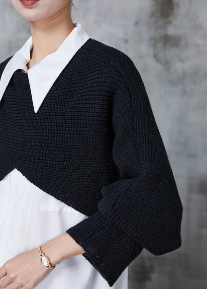 French Black Asymmetrical Design Knit Two Piece Set Clothing Spring