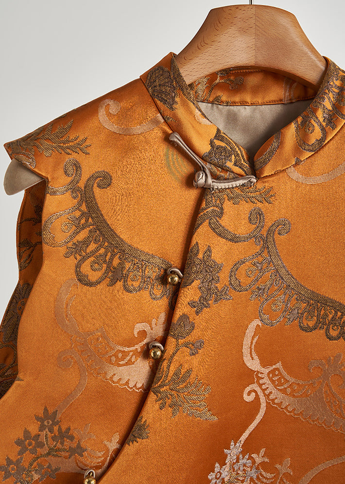 Golden Jacquard Chinese Button Silk Vests Fall