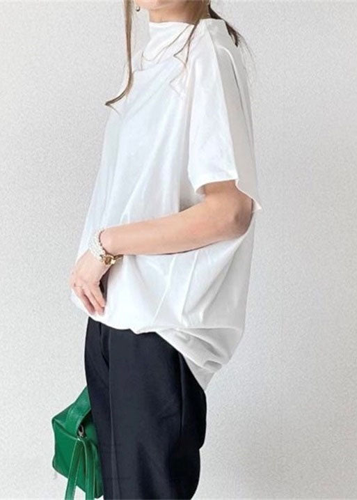 White Wrinkled Cotton T Shirt Tops Short Sleeve