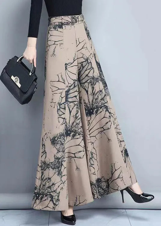 New Spring Ink Print High Waist Wide Leg Pants