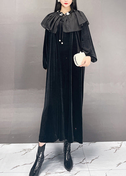 Chice White Sailor Collar Patchwork Silk Velour Maxi Dress Fall
