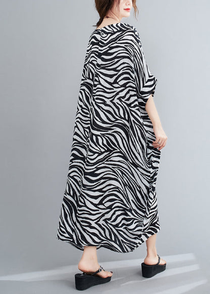 Stylish O-neck Striped Print Vacation Dress Batwing Sleeve