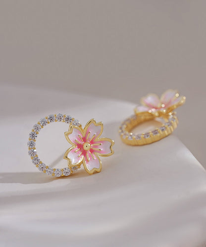 Diy Pink 14k Gold Zircon Oil Drip Stud Earrings