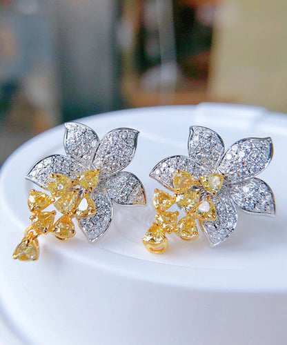 Diy Colorblock Alloy Zircon Crystal Stud Earrings
