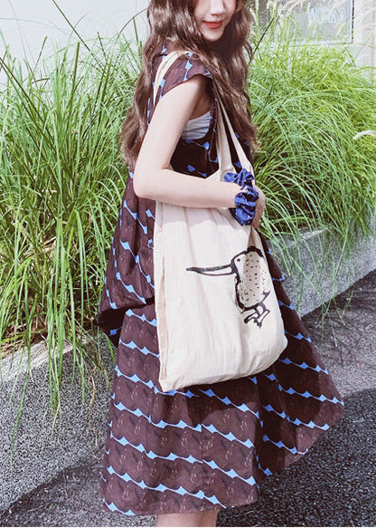 Chocolate Oversized Print Cotton a Line Dress Sleeveless