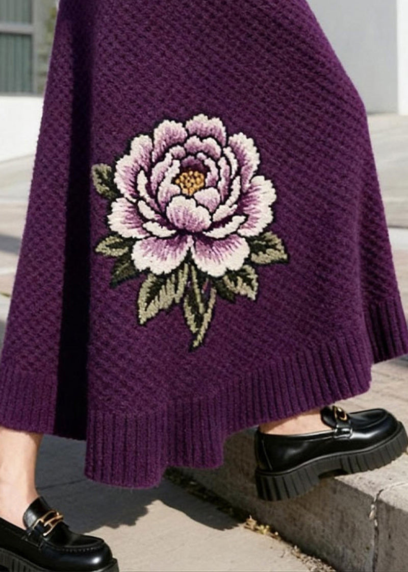 Italian Purple High Waist Knit Skirt Winter