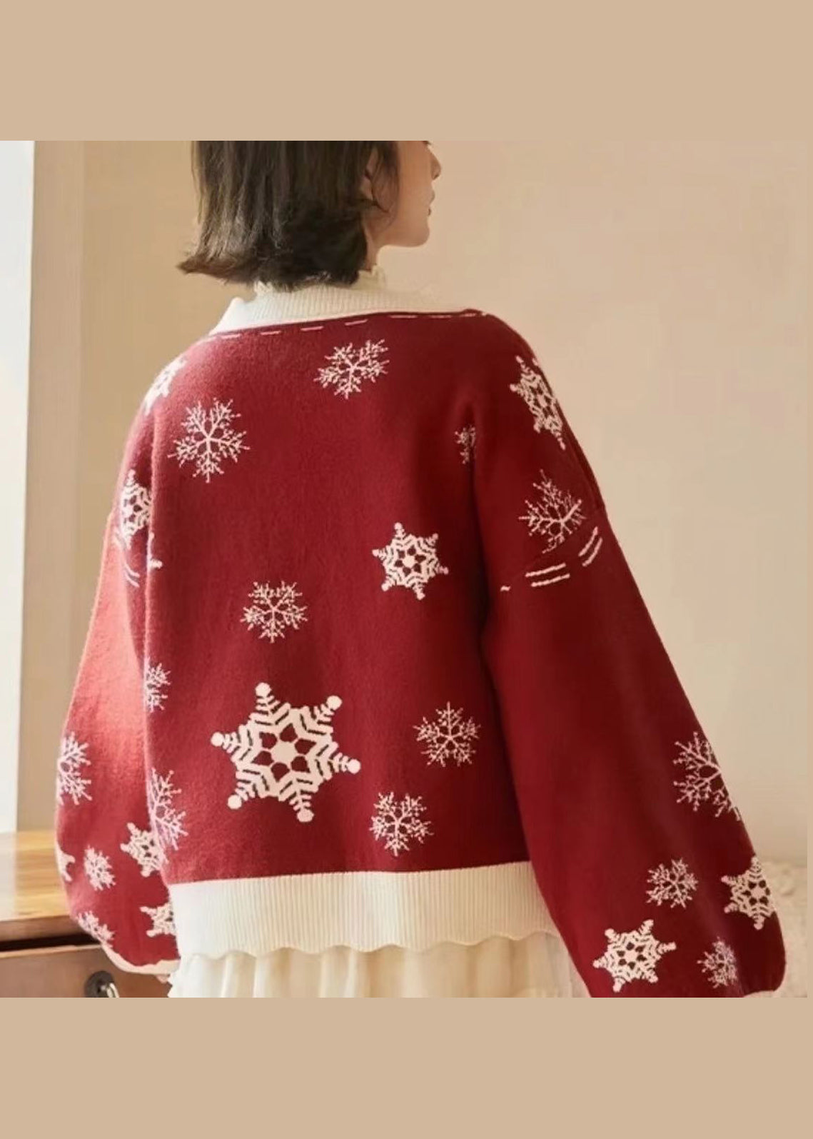 Red V Neck Thick Embroideried Knit Knitted Tops Fall