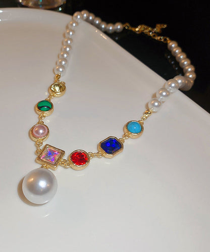 Rainbow Alloy Crystal Pearl Graduated Bead Necklace