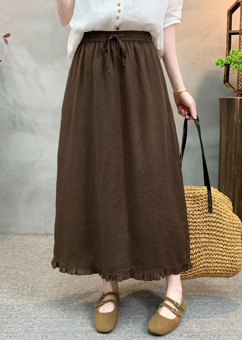 Navy Ruffled Patchwork Elastic Waist Linen Skirt Summer