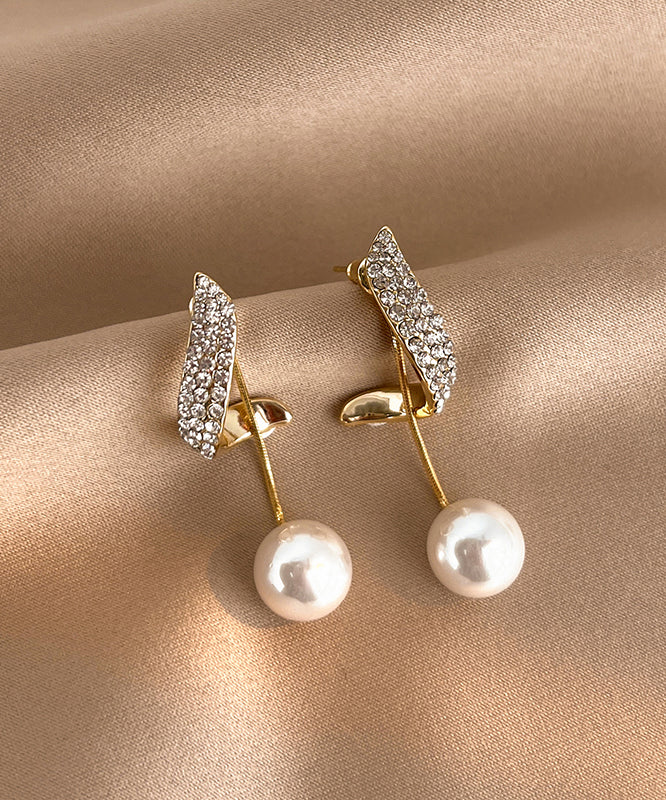 Gold Sterling Silver Overgild Zircon Pearl Drop Earrings