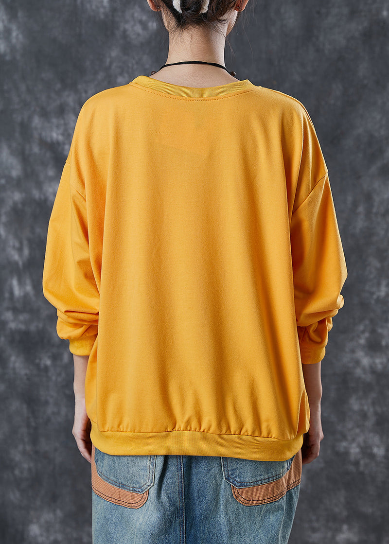 French Yellow Oversized Cotton Pullover Sweatshirt Spring
