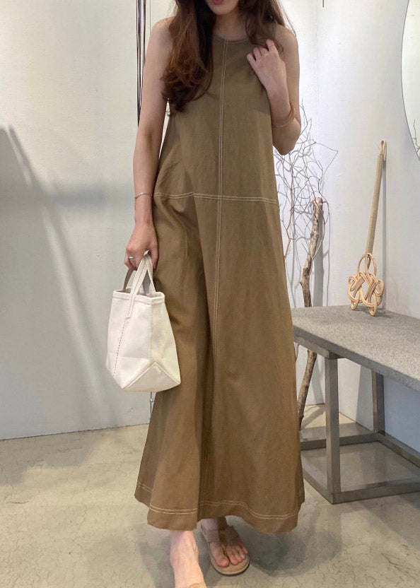 Style Khaki O-neck Long Beach Dresses Summer