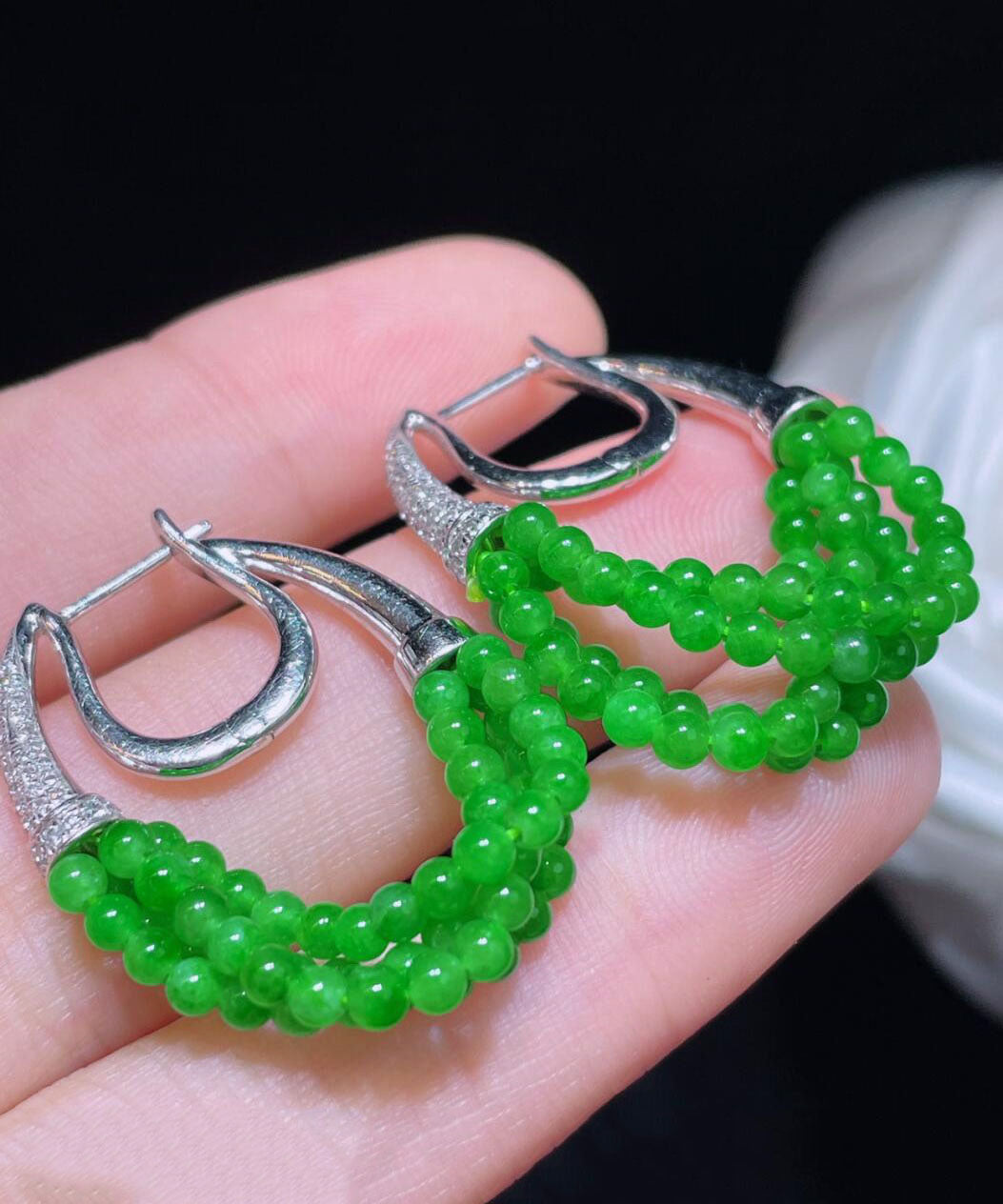 Green Sterling Silver Xiaomi Beads Chalcedony Hoop Earrings