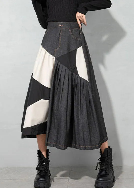 Handmade Light Blue Asymmetrical Patchwork Denim Skirts Spring