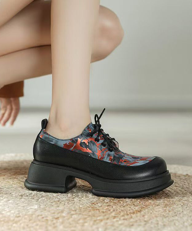 New Platform Loafers for Red Cowhide Leather Lace Up