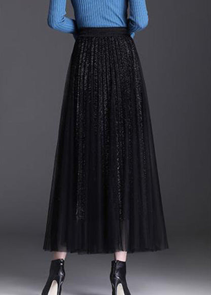 Black Elastic Waist Tulle a Line Skirts Spring