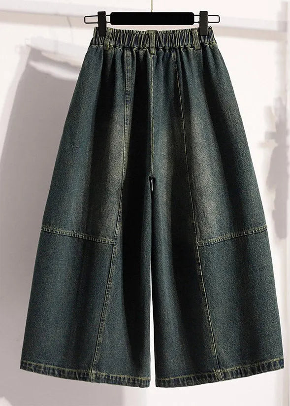 New Denim Light Blue Elastic Waist Crop Wide Leg Pants