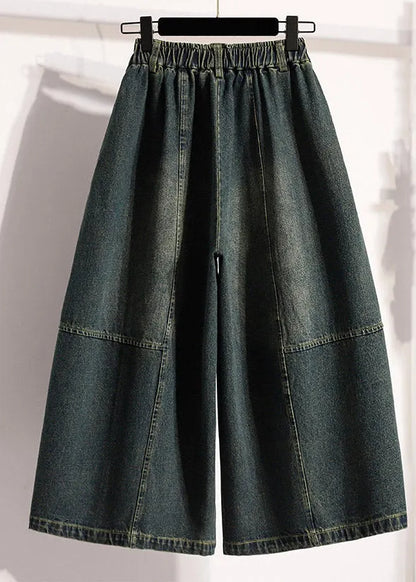 New Denim Light Blue Elastic Waist Crop Wide Leg Pants