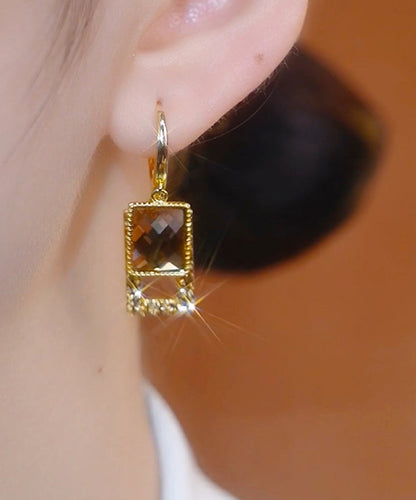 Coffee Sterling Silver Alloy Zircon Square Drop Earrings