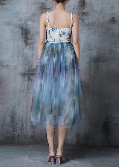 Blue Tie Dye Exra Large Hem Tulle Cami Dresses Summer