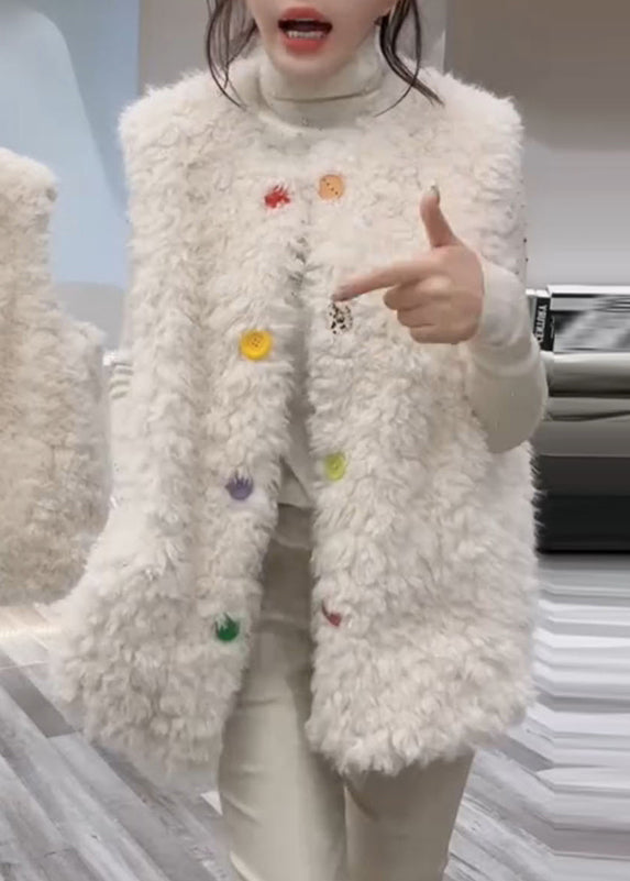 White Oversized Warm Fuzzy Fur Fluffy Vests Winter