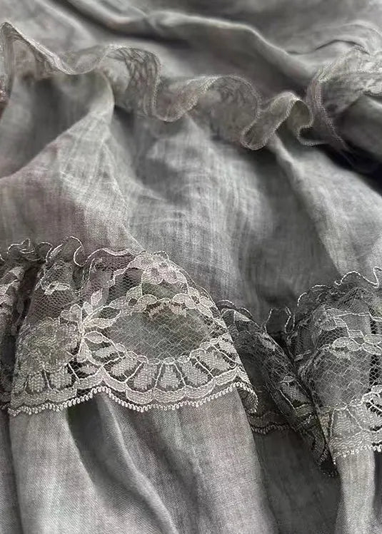 Grey Lace Elastic Waist Cotton Skirts Summer