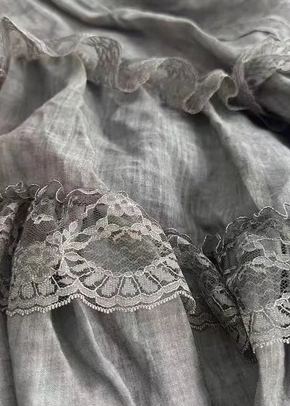 Grey Lace Elastic Waist Cotton Skirts Summer