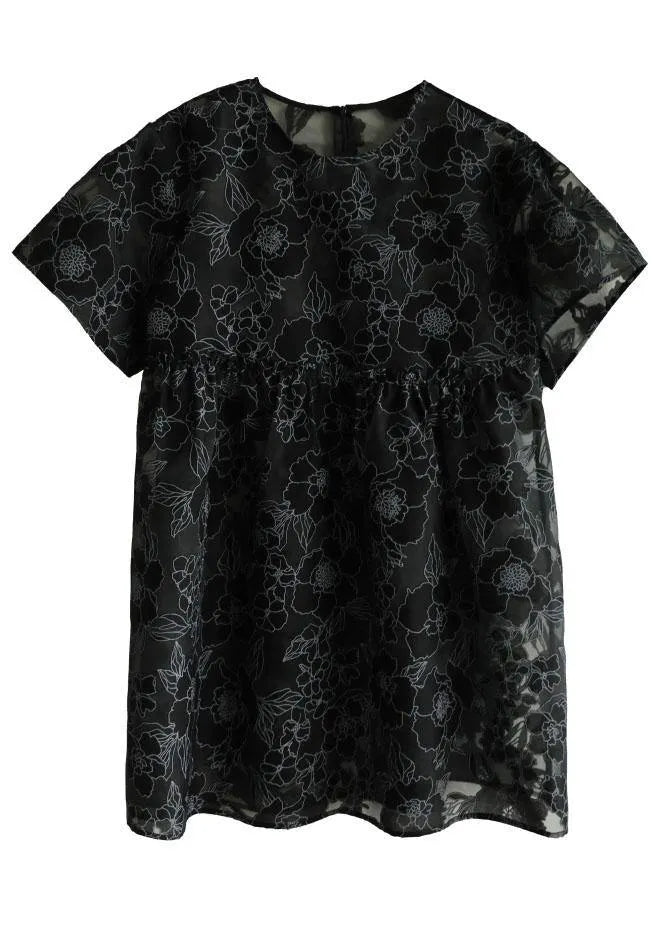 Black O-neck Patchwork Summer Half Sleeve Dress