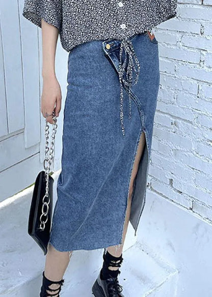 Classy Blue Summer Asymmetrical Design Skirts Denim