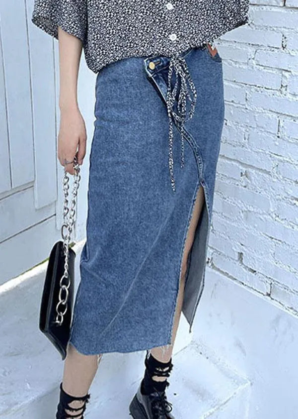 Classy Blue Summer Asymmetrical Design Skirts Denim